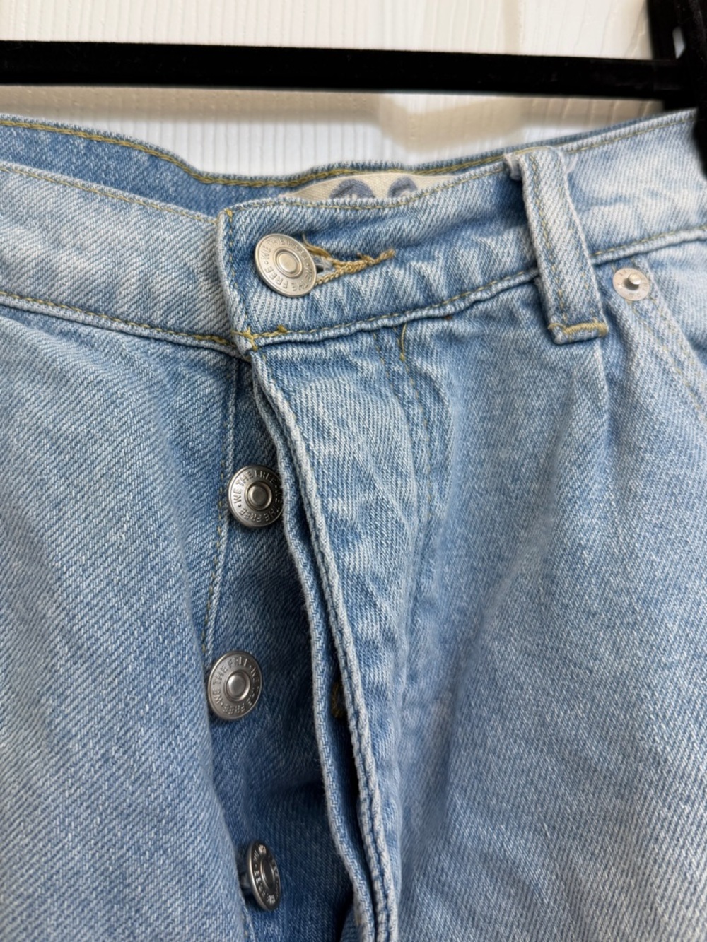 Free People We The Free Light Wash Frayed Hem Wide Leg Cutoff Denim Shorts - Picture 9 of 9